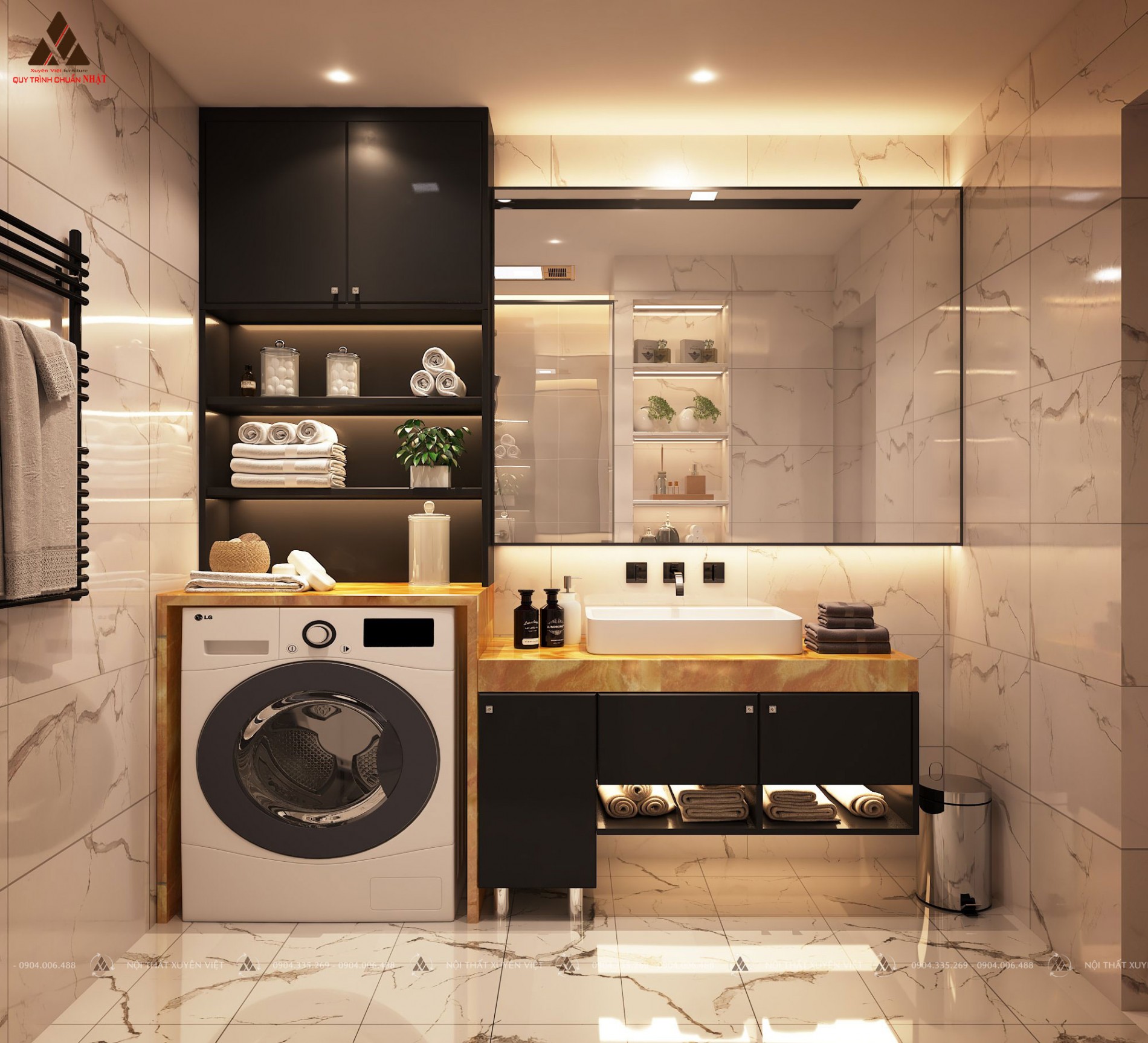 Tủ máy giặt phủ sơn men bóng LBK2031 đầy cá tính trong phòng tắm