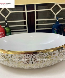 Chậu rửa lavabo đặt bàn hình elip hoa vàng XVCE15