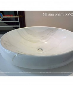 Chậu rửa lavabo đặt bàn hình elip trắng khói XVCE07