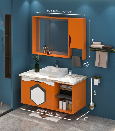 Tủ Lavabo treo tường T0999 - 3 tone màu cam line ghi  nóng bỏng