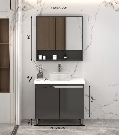 Tủ Lavabo chân đứng C0269 - 5 tone màu xám hiện đại. 