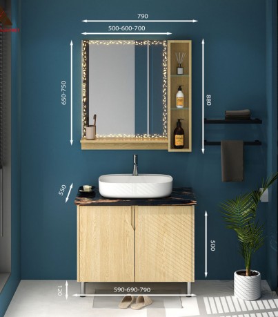Tủ lavabo chân đứng mã C0169-9 laminate vân gỗ tự nhiên