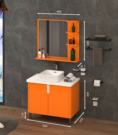 Tủ Lavabo chân đứng C0189-3 màu cam nổi bật  