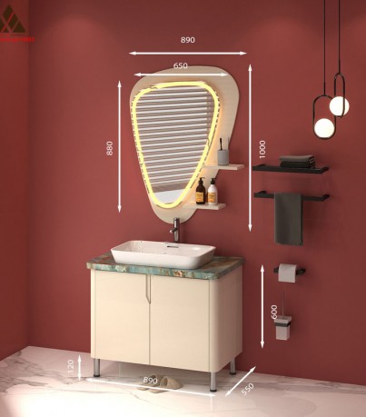 Tủ Lavabo có chân C0189 - 8 tone kem nhẹ nhàng