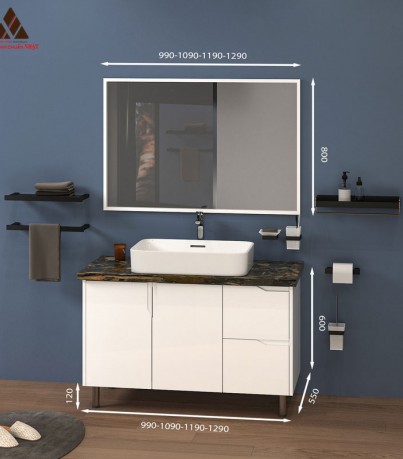 Tủ Lavabo có chân C01129 - 1 tone trắng tinh khôi