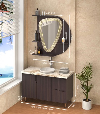 Tủ Lavabo C01129 – 12 laminate vân gỗ nâu trầm cực sang trọng