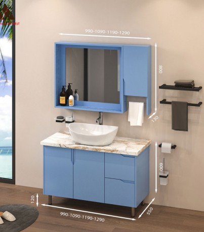 Tủ Lavabo chân đứng C0199 - 4 tone màu xanh nhạt cực hot 
