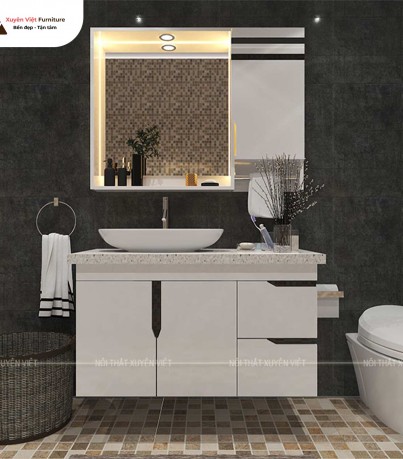 Bộ tủ chậu rửa mặt tông đen trắng XVL697