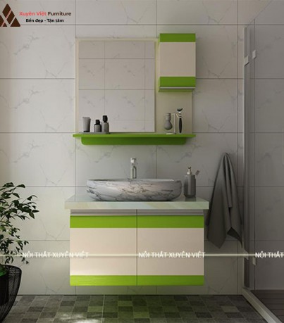 Bộ tủ lavabo cánh boom tông xanh cốm LBK3010