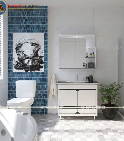 Bộ tủ lavabo chân đứng màu đen trắng LBK1003