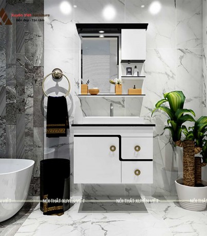 Bộ tủ lavabo đẹp gam màu trắng đen LBK2026