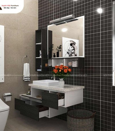 Bộ tủ lavabo laminate tông đen XVL707 lạ mắt