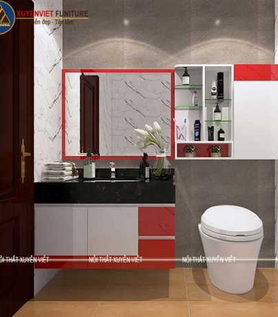 Bộ tủ lavabo tông đỏ nổi bật LBK2008