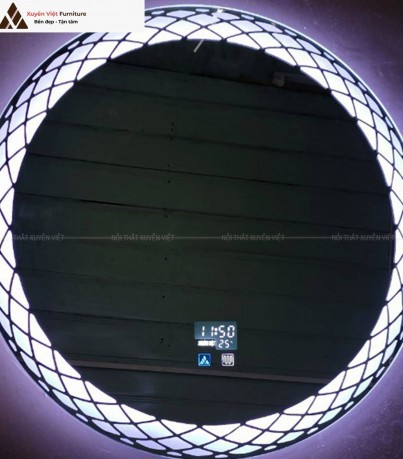 Gương tròn cảm ứng kết hợp đồng hồ độc quyền T02-8080-ĐT