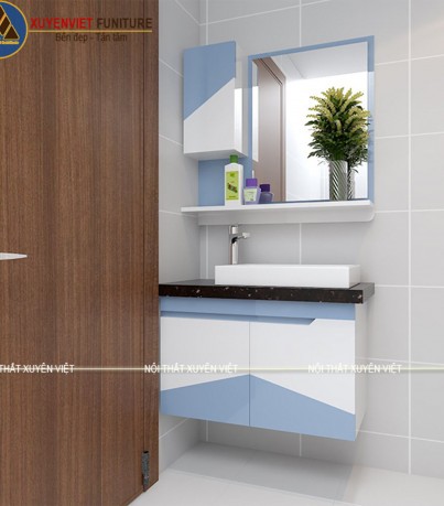 Mát mắt với bộ tủ lavabo nhựa tone xanh trắng XVL771