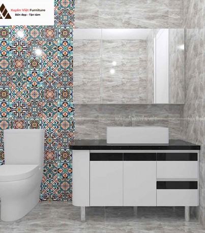 Mẫu thiết kế tủ lavabo tông trắng đen đẹp XVL830