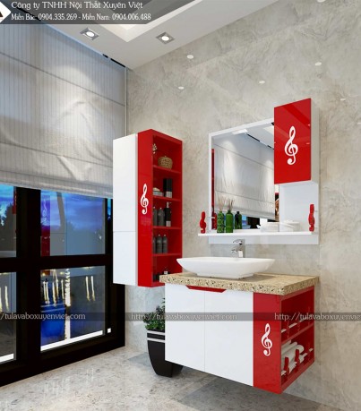 Mẫu tủ chậu lavabo tông đỏ rực rỡ LBK214