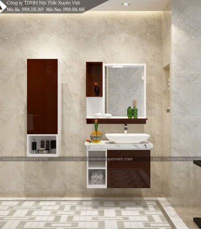 Mẫu tủ chậu lavabo tông nâu LBK215