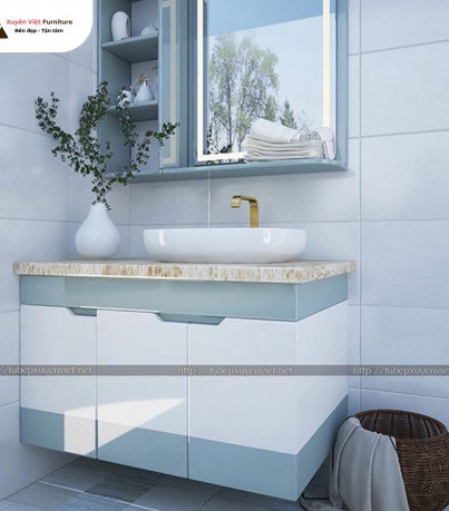 Mẫu tủ chậu lavabo tông xanh ghi XVL686