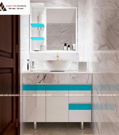 Mẫu tủ lavabo chân đứng tông xanh dương đẹp hiện đại XVL754