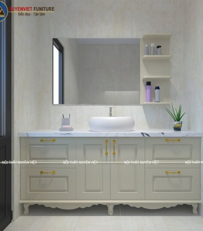 Mẫu tủ lavabo cổ điển chân đứng tông kem lịch sự-trang nhã XVL755