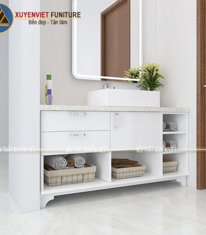 Mẫu tủ lavabo đẹp bóng loáng tông trắng XVL784 tại Xuyên Việt
