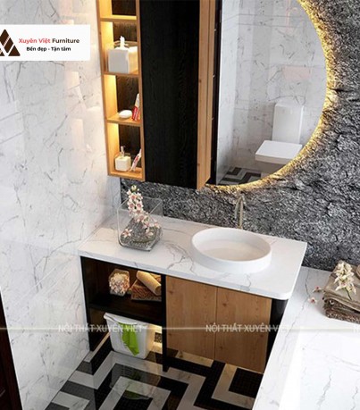Mẫu tủ lavabo giả vân gỗ laminate XVL842