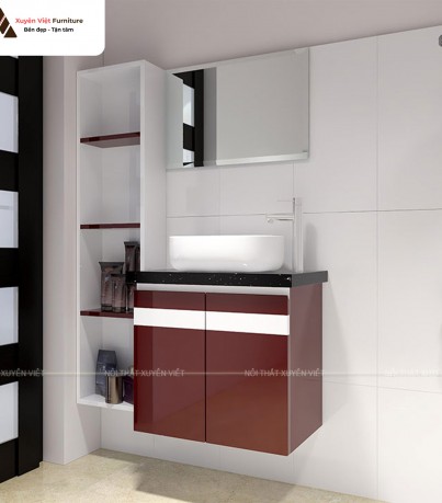 Mẫu tủ lavabo treo tường XVL835 tông đỏ line trắng rực rỡ