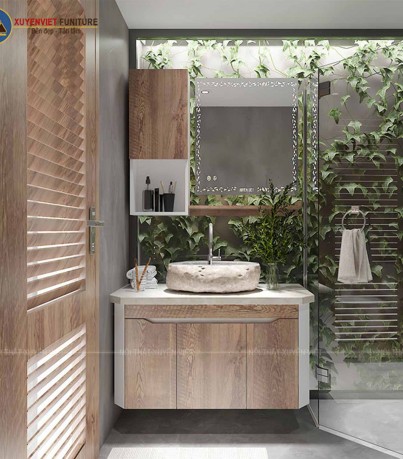 Thoáng mát với tủ lavabo laminate giả gỗ XVL871 dáng treo