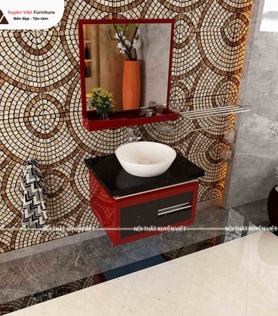 Tủ chậu lavabo cánh boom tông đỏ đen LBK3009