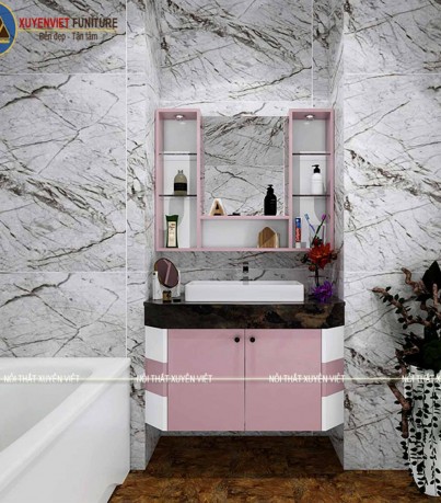 Tủ chậu phòng tắm tông hồng ghi LBK2039