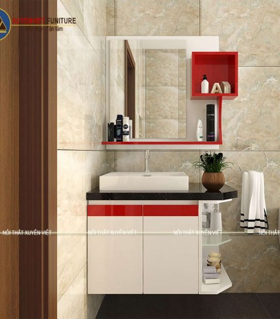 Tủ lavabo bằng nhựa tông màu đỏ hiện đại LBK1028