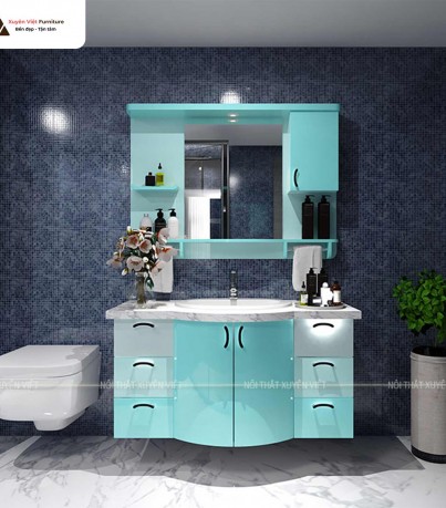 Tủ lavabo cánh cong tông xanh bạc hà XVL708