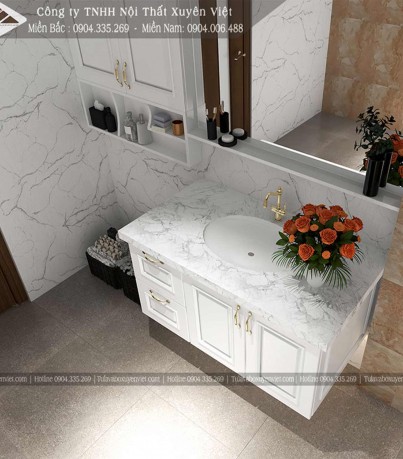 Tủ lavabo cánh pano chỉ nổi tông trắng XVL722
