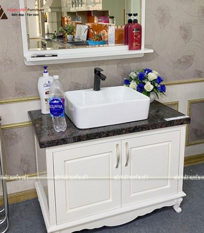 Tủ lavabo cánh pano tông trắng có sẵn tại Xuyên Việt LBK258S