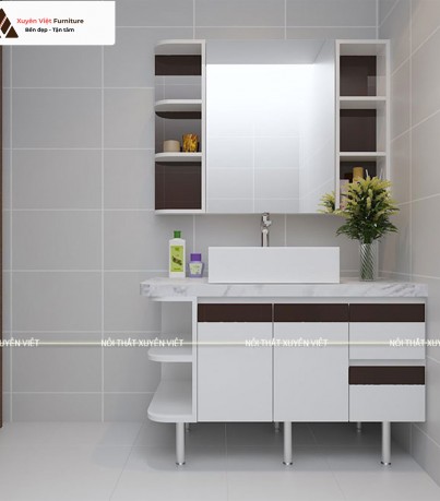 Tủ lavabo chân đứng kết hợp tủ gương đa năng trong nhà tắm XVL741
