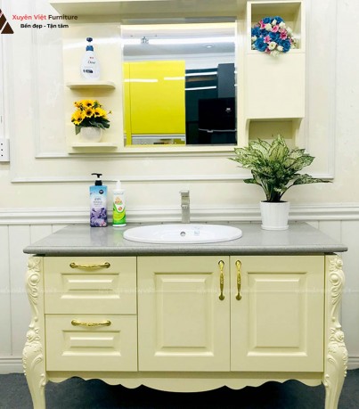 Tủ lavabo cổ điển cao cấp tông vàng nhạt LBK270S có sẵn