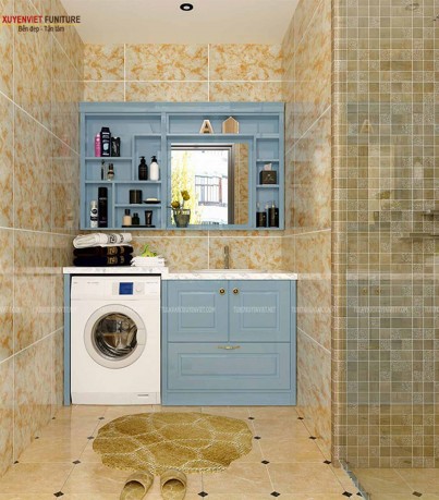 Tủ lavabo cổ điển tông xanh nhẹ nhàng LBK1023