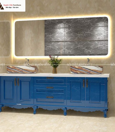 Tủ lavabo cổ điển tông xanh nước biển cao cấp XVL827