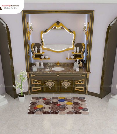 Tủ lavabo dát vàng cao cấp chân đứng XVL841