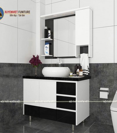 Tủ lavabo đẹp dáng chân đứng tông đen trắng hiện đại XVL735