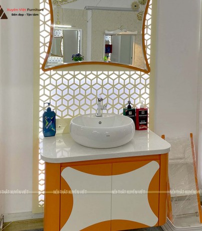 Tủ lavabo đẹp với tông cam xinh xỉu LBK265S