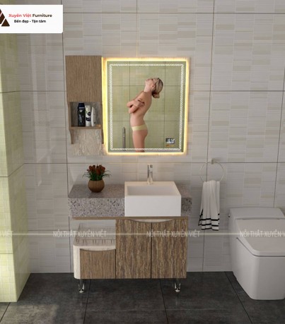 Tủ lavabo laminate chân đứng kết hợp khung gương XVL872