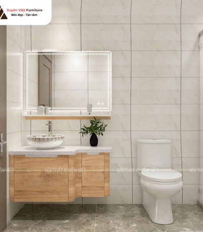 Tủ lavabo laminate gắn gương viền hoa văn XVL853
