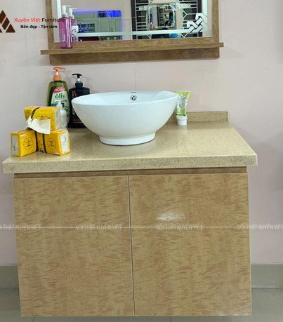 Tủ lavabo laminate tông nâu sáng có sẵn tại Xuyên Việt LBK4015