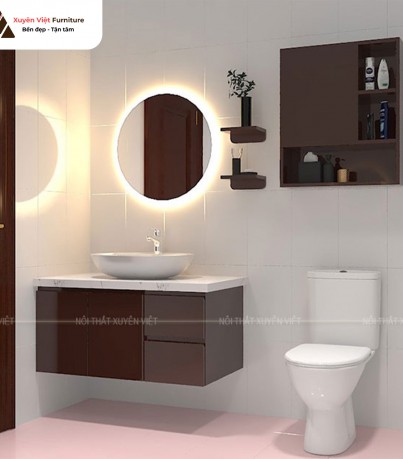 Tủ lavabo nhựa sơn men bóng màu nâu XVL815