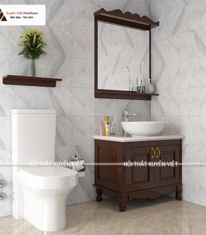 Tủ lavabo nhựa tân cổ điển xvl767 màu nâu trầm ấm