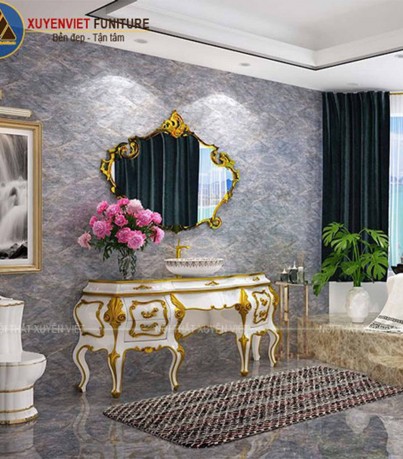 Tủ lavabo tân cổ điển dát vàng XVL857