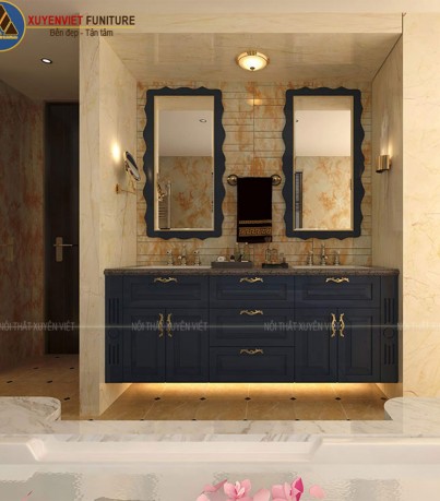 Tủ lavabo tân cổ điển màu xanh than XVL679