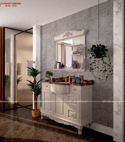 Tủ lavabo tân cổ điển tông ghi kem XVL698